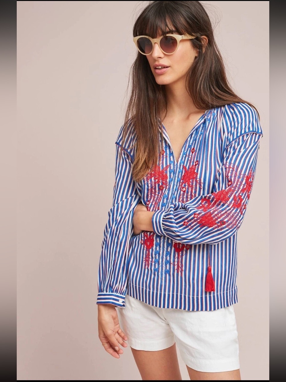 Ranna Gill Anthropologie Swenson Embroidered Peasant Top Shirt Blouse XL
